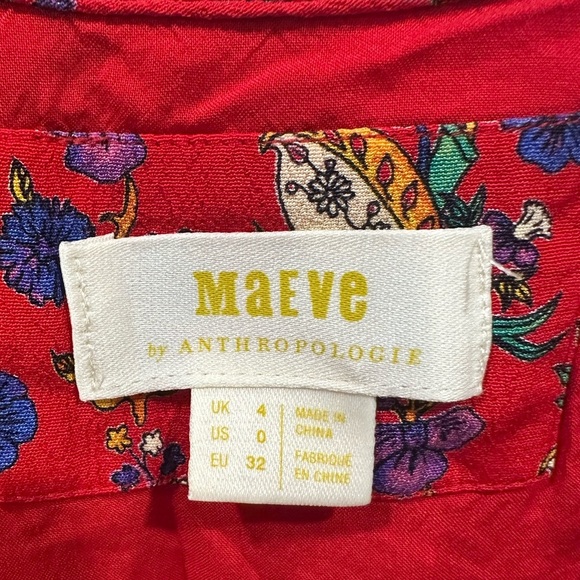 $150 Anthropologie Maeve Wrap Dress Red Floral Rosalia Ruffle Sleeveless Sz 0 - Picture 9 of 11